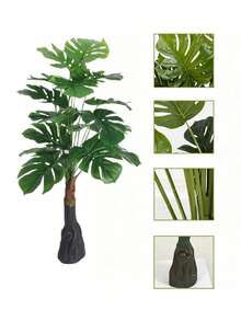 35 Inch Plastic Artificial Greenery, Bionic Tree Stump Base Anti-Tip, No Watering Required, Living Room Entryway Display Window Decor, Indoor Decoration (Pot Base Not Included) - Multicolor - View 4