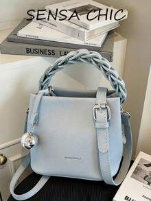 Portable Square Bag Made Of Waterproof PU Material With A Letter Pattern Design, Decorated With A Metal Pendant; A Stylish And Practical Handbag, Suitable For Business And Travel. - 熒光色 - 查看 1