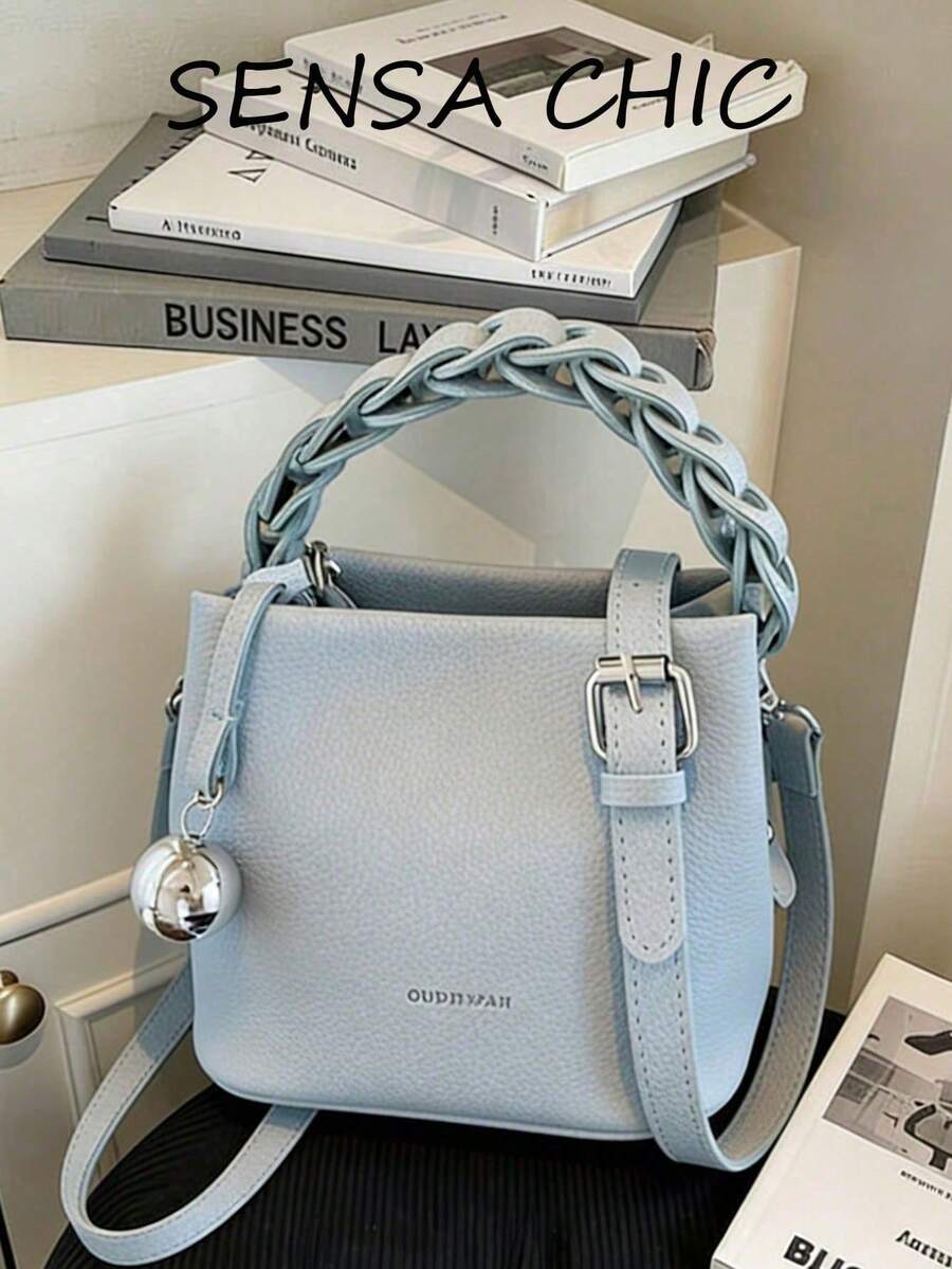 Portable Square Bag Made Of Waterproof PU Material With A Letter Pattern Design, Decorated With A Metal Pendant; A Stylish And Practical Handbag, Suitable For Business And Travel. - 熒光色 - 查看 1