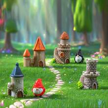 6pcs/Set, Creative European Vintage Miniature Castle House Model Decor, Collectible Architecture And Accessories, Suitable For Home Decor, Micro Landscape Gardening, Courtyard Bonsai Moss Decoration, Terrarium Decoration, As Small Gifts, Suitable For Christmas, Thanksgiving, New Year (Random Assortment) - A - View 11