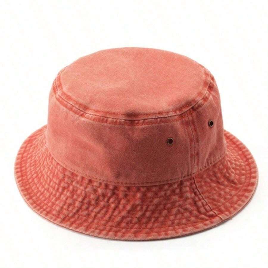 1 Piece Women's Washed Solid Color Bucket Hat, Distressed Foldable Fishing Cap, Unisex Outdoor Sun Protection, Suitable For Daily Wear - Orange - View 1