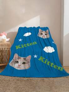 1pc Personalized Animal Theme Blanket, Cute Healing Cartoon Style, Low Saturation Royal Blue Background With Cloud And Other Simple Decorations, Soft And Fresh - Made Of Knitted Flannel Fabric With Digital Printing Technology, Comfortable For All Seasons, Soft And Warm Flannel, Versatile Use For Sofa, Bed, Travel, Camping, Office - Easy To Care For, Perfect For Napping, Camping And Travel - Multicolor - View 11