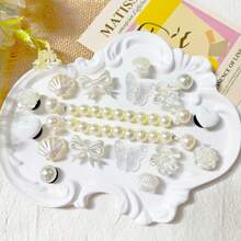 18 pezzi Catene piccole con perline serie bianca, farfalla bianca, accessori floreali, charm per scarpe serie rosa carini adatti per ciabatte forate - Bianco - Visualizzare 1