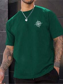 Camiseta de manga corta para hombre, altamente elástica, de algodón puro, corte ajustado, versátil, clásica, de cuello redondo, holgada y a la moda, estilo coreano. - Verde - Ver 10