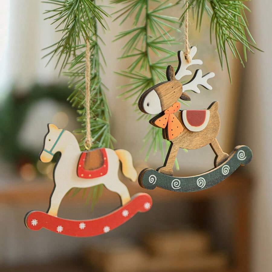 1 Set Christmas Reindeer Hanging Ornament, Christmas Tree Decoration, Vintage Painted Reindeer Shaped Holiday Hanging Decor - Multicolor - View 1