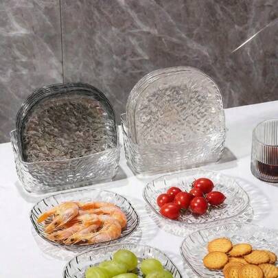 Plato de plástico transparente de 8 piezas para huesos del hogar, plato para desechos de huesos de la mesa del comedor, tabla de cortar pequeña, plato para frutas y aperitivos, plato para frutas secas y aperitivos