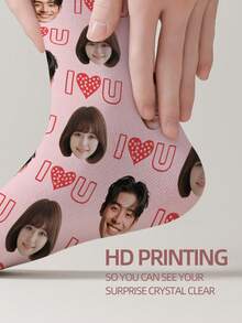 1 Pair Customized Face Pattern Socks, Personalized Photo Socks, Custom Printed Socks, Funny Face Socks, Custom Pattern Socks, Print Any Face Pattern On Socks, Anniversary Gift, Valentine's Day Gift, Unique Birthday Gift, Personalized Collectible - Multicolor - View 4