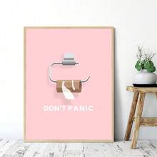 1 Stück minimalistisches "Don't Panic" Toilettenpapier Leinwand Wandkunst, zartrosa lustiges Badezimmer Dekor Poster, ungerahmter moderner vertikaler Leinwanddruck, ästhetische Heimwanddekoration für Badezimmer Toilette Schlafzimmer westlicher Stil Raumdekoration, ideales Geschenk zum Einzug - Verschiedenfarbig - Übersicht 5