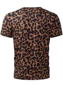 Men's V-Neck Leopard Print T-Shirt, Casual Outdoor Fashion Style - Multicolor - View 2