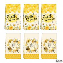 2/4/6pcs Set, Dish Towel, Little Bee Kitchen Towel And Dishcloth - Cute Farmhouse Style Decor, Adorable Bee Theme Hand Towel Suitable For Farmhouse Style Home, Modern Kitchen Decor Dishcloth, Machine Washable Bee Print, Home Gift For Mom, New Home Gift, Reusable Kitchen Cleaning Cloth For Home Kitchen Decor - Multicolor - View 16