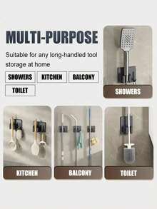 1pc Wall-Mounted 304 Stainless Steel Broom & Mop Holder - Heavy Duty Practical Rack For Home Laundry Room, Kitchen, Closet, Garage Storage & Organization - Rake, Shovel, Gardening Tool Organizer - Multicolor - View 10