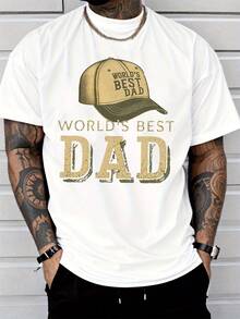 Camiseta hombre cuello redondo gráfica sombrero El Mejor Papá del Mundo, suave transpirable moda urbana diaria Regalo del Día del Padre - Blanco - Ver 1