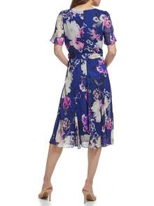 DKNY Vestido Midi de Gasa con Mangas y Falda Godet Vestido para Mujer - Equipaje - Ver 3