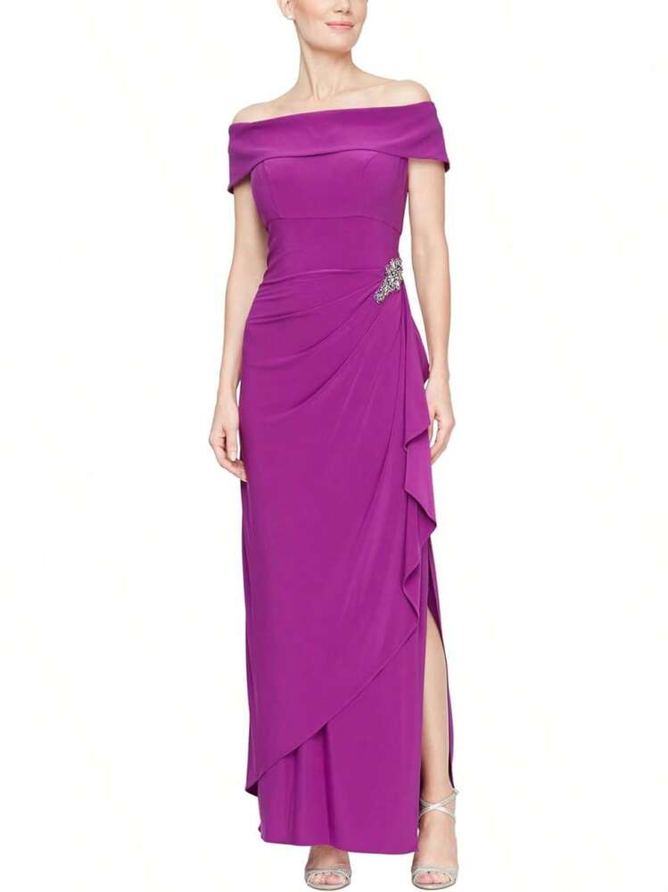 Alex Evenings - Vestido Largo para Madre de la Novia con Mangas voladas para Mujer con Cintura Imperio Fruncido (Tallas pequeñitas y Normales) - Malla azul eléctrica - Añade 7
