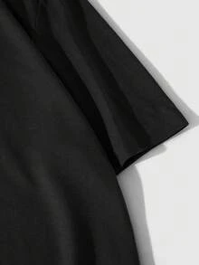 Oversized Men'S Casual Short-Sleeve T-Shirt Featuring A Banner Design - 黑色 - 查看 3