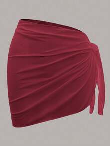 Solid Color Mesh Swim Basics Skirt For Beach And Resort, Ideal For Summer Beach Vacations. XUQA - Red 2 - View 1