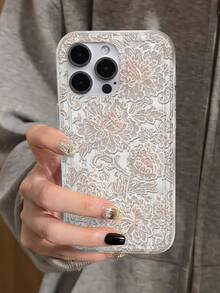 Geprägte weiße Pfingstrosen-Spitzen-Blumenmuster transparente Hülle kompatibel mit iPhone 13 15 16 17pro 17 14 17 17pro Max & kompatibel mit Samsung Galaxy/A54 A14 A15 S23 S24 S24ultra S25 A07 A17 S26 A57 - Verschiedenfarbig - Übersicht 6