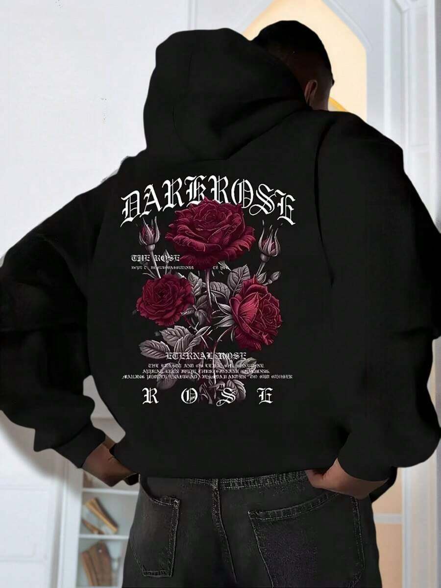 Sudadera con capucha de forro polar para hombres Zrgoth, con bolsillo canguro estampado, para otoño/invierno - Negro - Ver 1