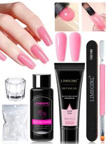 Kit de gel pour ongles LIMEGIRL en polyester doux - 15 ml de gel de base + 30 ml de solution glissante + formes à ongles et outils, ensemble de débutant pour extension rapide de gel UV/LED pour nail art, convient pour manucure maison DIY et salon - Multicolore - Voir 2