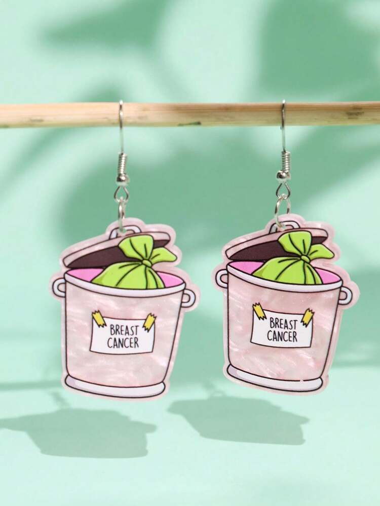 1 Pair Creative Funny Quirky Fashion Unique Slogan BREAST CANCER Trash Can Acrylic Earrings For Women Daily Wear Party Jewelry - Multicolor - View 4