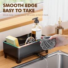 Kitchen Sink Organizer Rack With Draining Tray, Large Capacity Countertop Cleaning Tool Storage Rack, Suitable For Sponges, Steel Wool, Dish Brushes, Soap Dispenser, Detachable Draining Design Sink Side Storage Rack - View 3