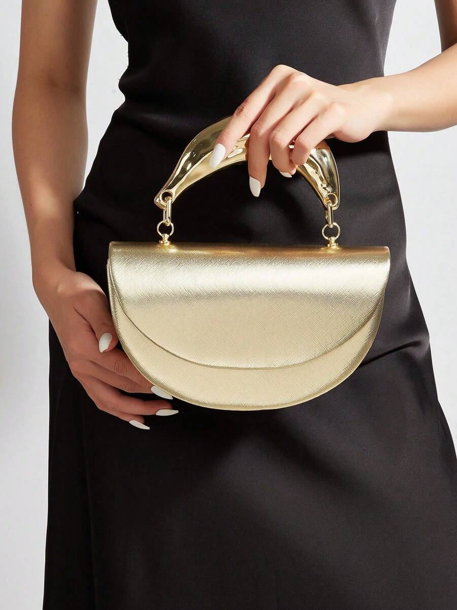 Elegant Patent Leather Women's Handbag, Minimalist Clutch Bag With Chain, Lightweight Luxury Handbag For Parties/Evenings, Perfect Birthday Gift For A Girlfriend, Suitable For Parties - 金色 - 查看 1