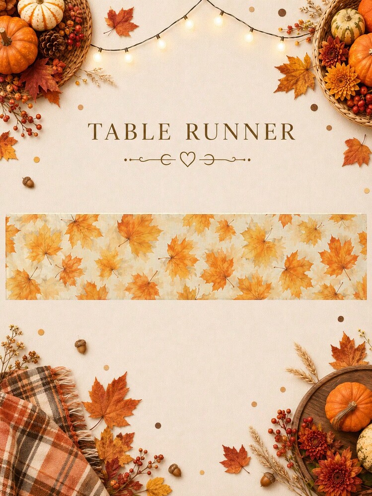 1SET-Autumn Maple Leaf Table Runner Set With Placemats, Warm Orange Fall Leaves Dining Table Decor, Thanksgiving Kitchen Linens For Cozy Dinner And Seasonal Gatherings - Multicolor - View 14
