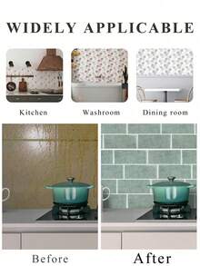 Self-Adhesive 2D Brick Texture Wall Panels, Removable Waterproof Oil-Proof Tile Decals For Kitchen & Bathroom, Festival Spring Home Decor Murals, Vinyl Stickers, Birthday & Graduation Gifts - Green Alien - View 8