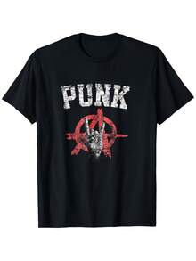 Vintage Punk-Rock Herren-T-Shirt - Distressed Sugar Skull und Flamingo-Print, bequemes und weiches Baumwoll-T-Shirt, Retro-Rocker-Stil für Konzerte, Festivals und Freizeitkleidung, strapazierfähiger Rundhalsaus - Schwarz - Übersicht 1