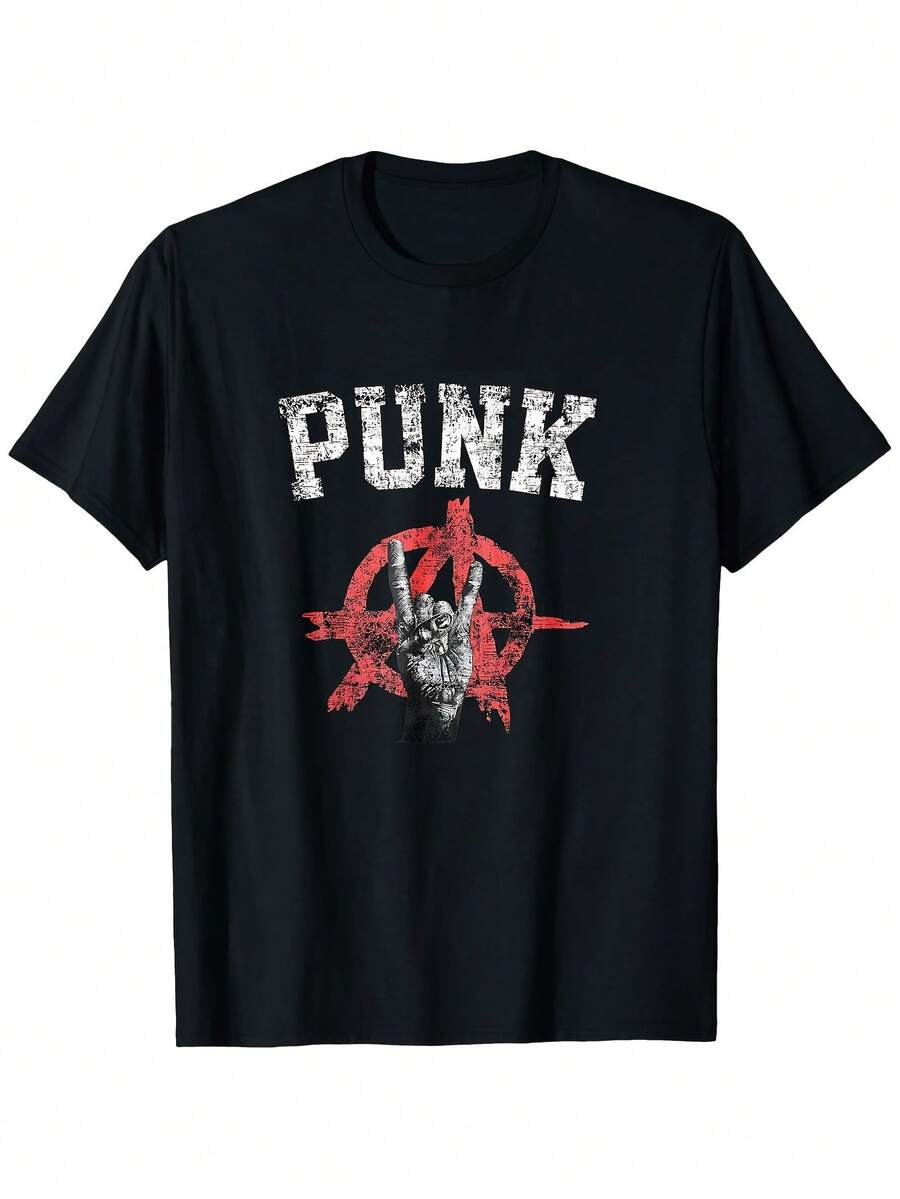 Vintage Punk-Rock Herren-T-Shirt - Distressed Sugar Skull und Flamingo-Print, bequemes und weiches Baumwoll-T-Shirt, Retro-Rocker-Stil für Konzerte, Festivals und Freizeitkleidung, strapazierfähiger Rundhalsaus - Schwarz - Übersicht 1
