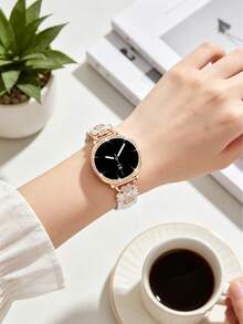 Galaxy Watch 8 錶帶 + 錶殼，1 組白色男女通用優雅金屬錶帶鑲嵌立方鋯石 + 1 個鑲嵌立方鋯石錶殼（不含螢幕保護貼），適用 Galaxy Watch 8 40mm 與 44mm，可調節替換錶帶配件，適合男女運動手錶 - 白色玫+殼 - 查看 6