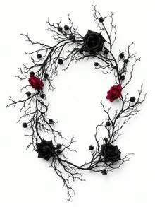 2pcs Gothic Black Rose Vine Garland, Dark Academia Style Wall Decor, Halloween Room Hanging Decoration, Artificial Flower Vine, Suitable For Bedroom, Party, Home Decor - Multicolor - View 13