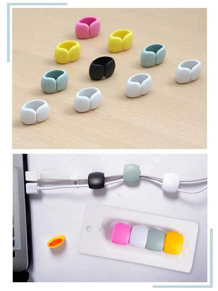 1Pc/5Pcs/10Pcs New Stylish Minimalist Cartoon Mixed Color Cable Winder Organizer For Earphone Charger Data Computer Power Cables Home & Office Desk Tidy - Multicolor - View 3