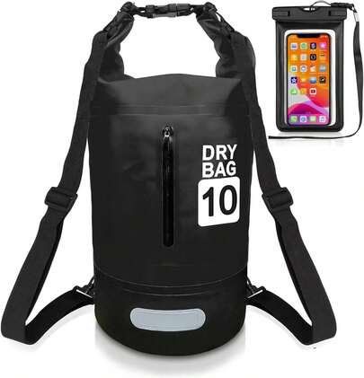 Bolsa Impermeable, Bolsa Seca 10l 20l 30l Con Funda Impermeable Para Teléfono, Correa Larga Ajustable Para El Hombro, Mochila Impermeable Para Senderismo Y Deportes Acuáticos. (Negro, 10L)