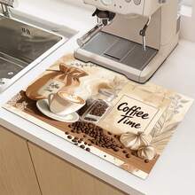 1pc 2D Coffee Theme Kitchen Countertop Mat, Diatomaceous Earth Material, Highly Absorbent, Suitable For Tableware, Coffee Machine, Microwave, Etc. Fashionable Watercolor Design, Ideal Choice For Modern Kitchen. - Multicolor - View 14