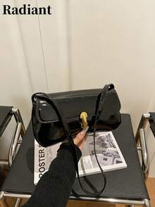 Women's Handbag Shoulder Bag Solid Color With Gold Buckle Vintage Classic Style Suitable For Daily, Party, Commute (Gift Bag Not Included) - Black - View 8