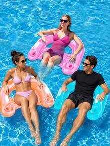 Summer Vacation Transparent U-Shaped Inflatable Water Chair With Dual Cup Holders, Foldable Portable Ergonomic Floating Lounge Chair For Adults To Relax In Swimming Pool, Beach, Lake And Seaside - Multicolor - View 2