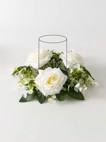 MEHELANY 1 buah Hiasan Meja Mawar Buatan Putih, Taplak Meja Bunga Tiruan dengan Daun Hijau, Karangan Bunga Mawar Palsu Cocok untuk Meja Makan di Rumah, Pesta Ulang Tahun, Tempat Pernikahan, Acara Bridal Shower, Dekorasi Meja Gaya Rustic - Putih - View 7