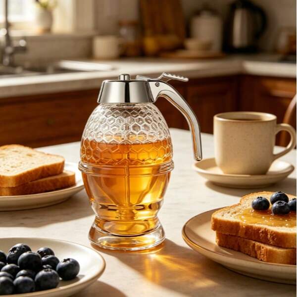 1pc Clear Plastic Honey Dispenser, Squeeze Bottle For Sauces, Syrups, Jams, Durable Kitchen Tool For Home & Restaurant Use