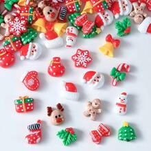 10/30/50pcs Aksesoris Resin Natal Mini Kartun Lucu Pohon Natal Santa Claus Kepingan Salju Kaos Kaki Natal Berbagai Jenis Elemen Natal untuk Dekorasi Datar Buatan Tangan - Campuran Acak - MultiWarna - View 5