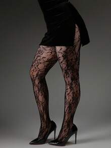 1pc French Vintage 7-Petal Flower Jacquard Hollow Fishnet Tight Leggings, Spring/Summer Thin Women's Fashion Sexy Tights, Slimming Leg-Flattering Versatile Base Layer Pants, Halloween Costume Y2K Millennium Style Pantyhose - Multicolor - View 8