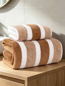 2pcs Striped Bath Towel Set | Ultra Soft, Quick Dry And Super Absorbent, Suitable For Home Bathroom, Perfect For Couples And Adults, Also Can Be Used As Travel Or Beach Towel - Multicolor - View 7