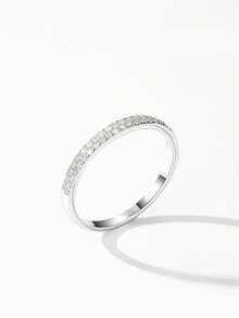 1pc D Color VVS1 Moissanite 925 Sterling Silver Double Layer Eternity Ring, Women's Daily Jewelry Gift - Silver - View 4