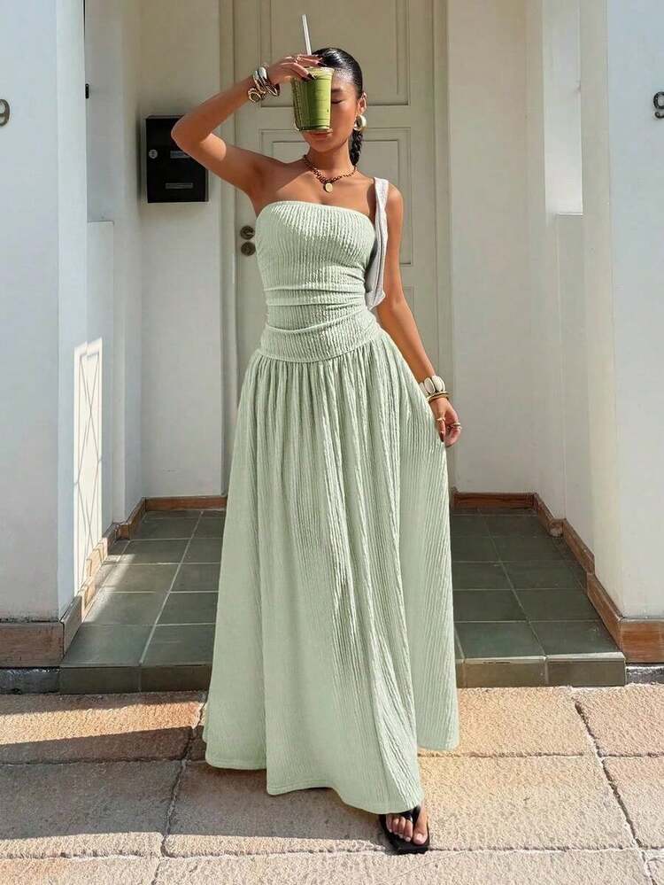 New Summer 2026 Elegant Party Dress, Sleeveless, Dopamine Style, Elegant, Sexy, Fitted, Strapless - 綠色 - 查看 1
