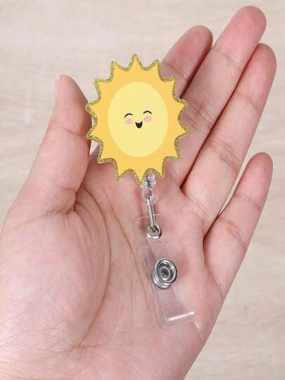 1pc/2pcs Fun Happy Sunshine Nurse Badge Reel, Cute Smiling Face Sun Retractable ID Holder With Crocodile Clip, Name Tag Badge