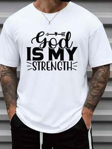 Camiseta para Hombre Dios mi Fuerza% Algodón 180GSM Manga Corta Cuello Redondo Ropa Religiosa con Estampado de Dios para Iglesia, Atuendo Casual y Regalos - Negro - Ver 1