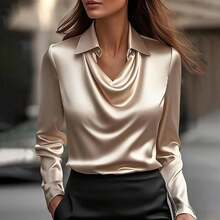 sa de satén con cuello dudete para mujer Genérico – Elegantes blusas de seda de manga larga, camisas de trabajo casuales y elegantes para oficina, invitadas de boda y atuendos escolares 2025 - Rojo - Ver 3