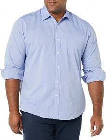Essentials para hombre ajuste Regular manga larga camisa de cuadros - Azul Francés - Ver 8