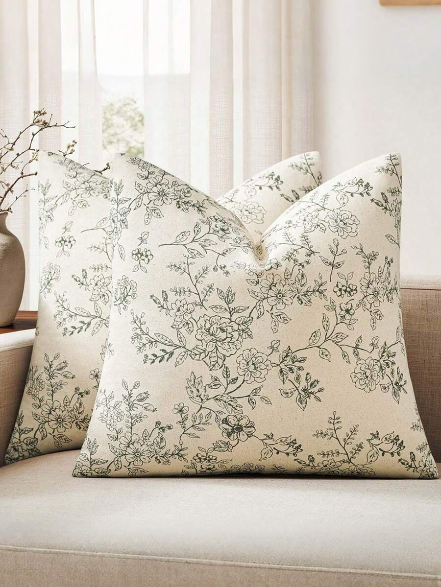 1 Stück eleganter floraler olivgrüner Kissenbezug, dekorativer Kissenbezug im Landhausstil, Akzentkissenbezug für Sofa, Schlafzimmer, Wohnzimmer, Studentenwohnheim, Heimdekoration - Olivgrün - Übersicht 1