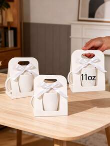 10pcs/1pc Mug Box Heat Sublimation Coffee Cup Gift Bag With Window Packaging Storage Box For Shipping Christmas Gift Packaging (Fits 11oz Mug, Brown) - Brown + Hemp Rope - View 14